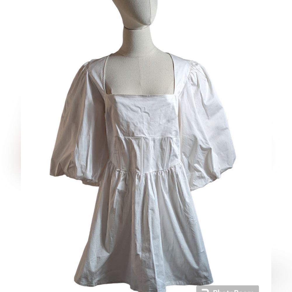 Danielle Bernstein Puff Sleeve White Mini Cottage Dress NWT